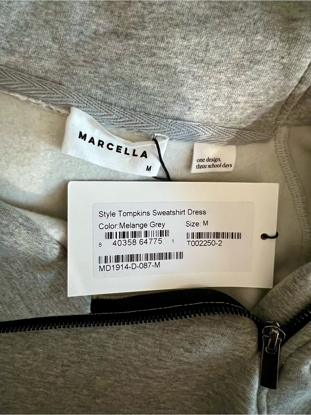MARCELLA NYC Tompkins Melange Grey French Terry Hoodie Dress - Picture 7 of 12